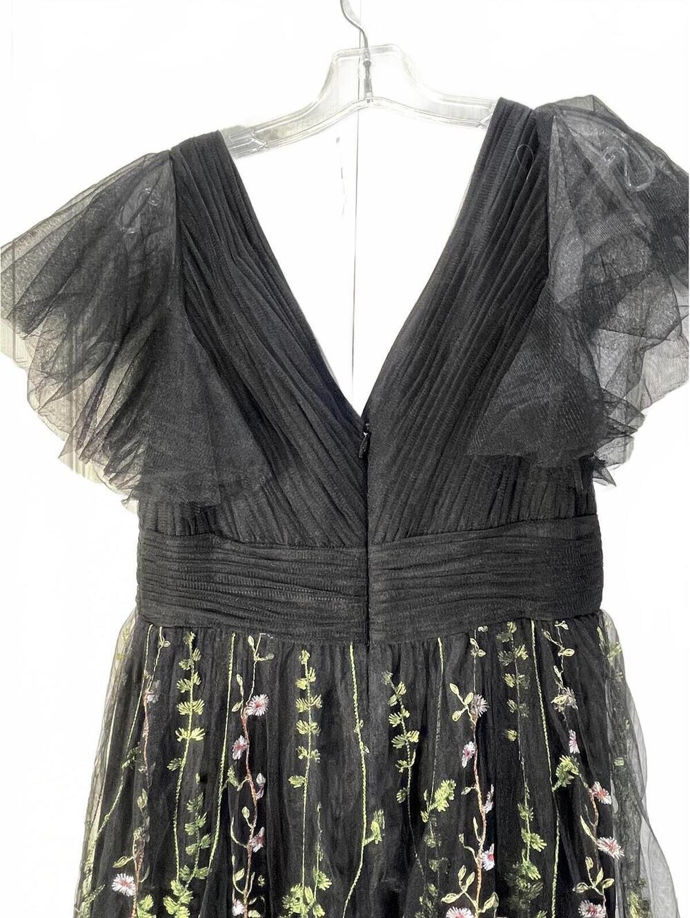 JJ's House Black Embroidered Floral Tulle Evening Dress with Ruffled Sleeves L - Picture 7 of 10